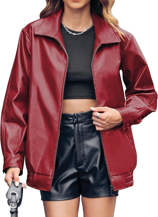 Red faux leather jacket from XAYWEAR with a relaxed fit and stylish design for a chic look