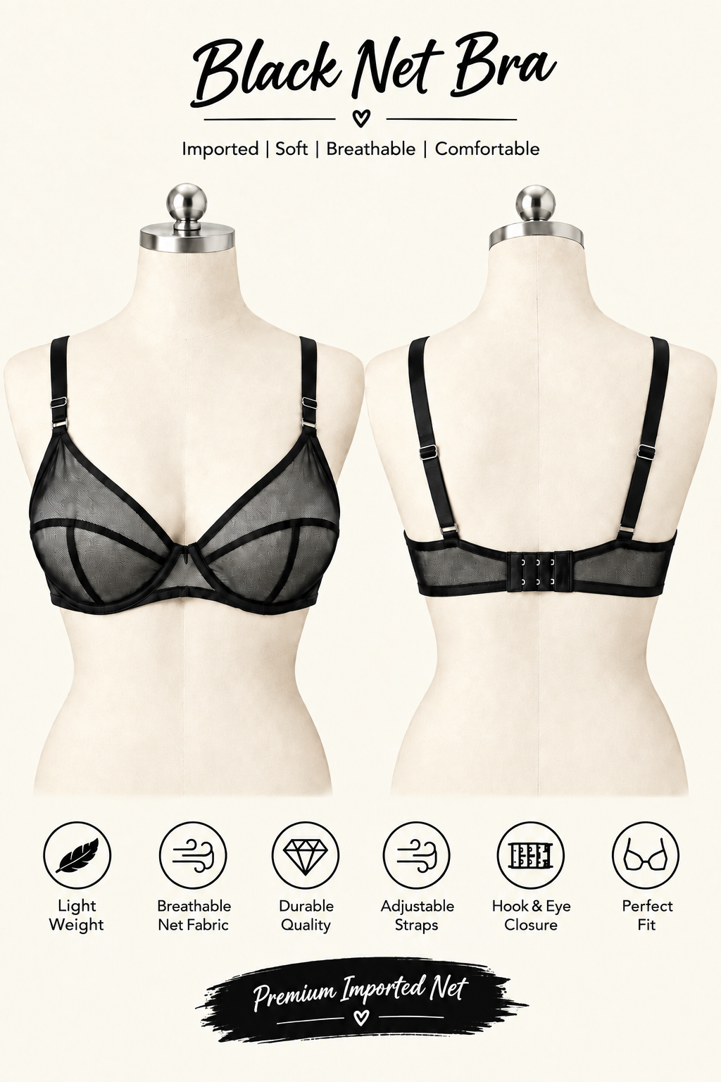 XAYWEAR Elegant Net Bra XYR-B77  -  PACK OF 3 DEAL
