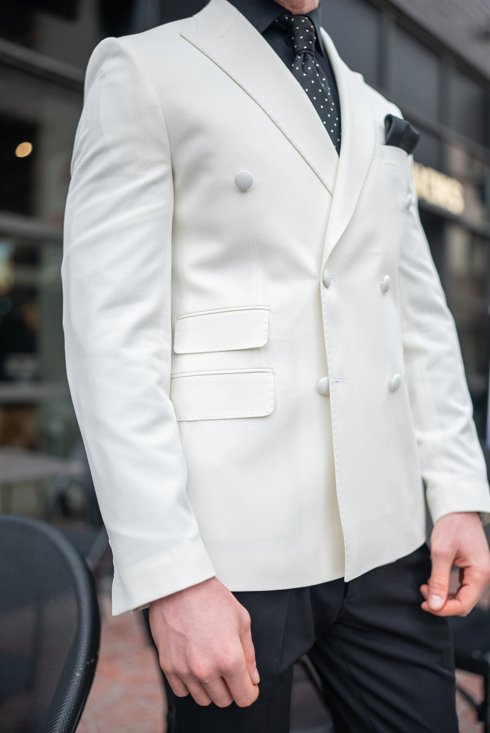 XAYWEAR Ivory Double Breasted Tuxedo Blazer - XAYWEAR