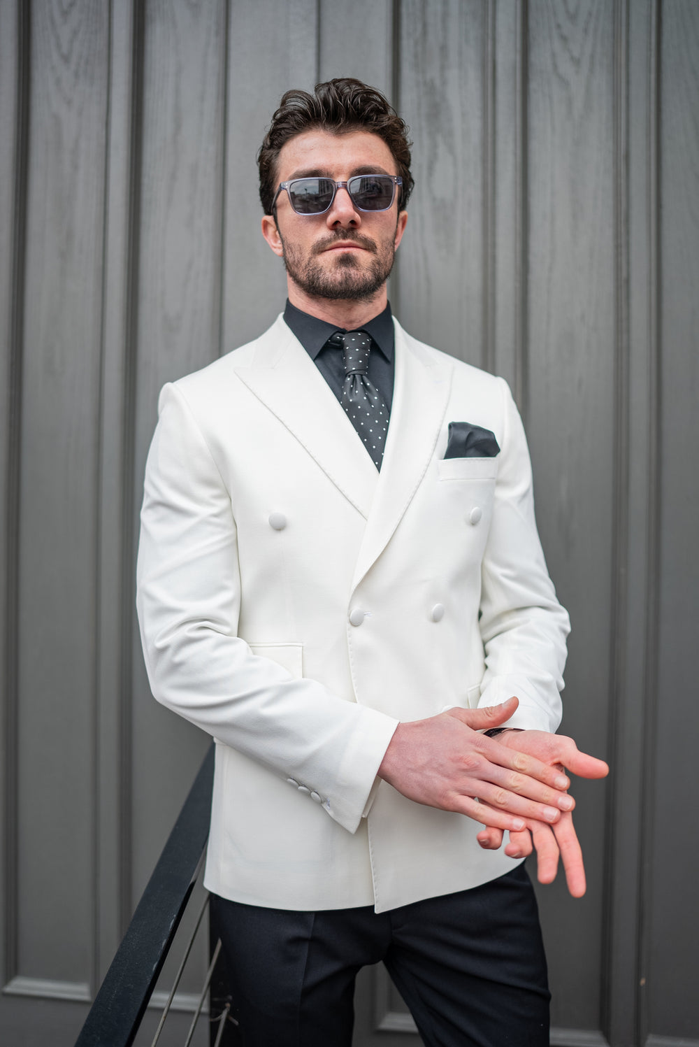XAYWEAR Ivory Double Breasted Tuxedo Blazer - XAYWEAR