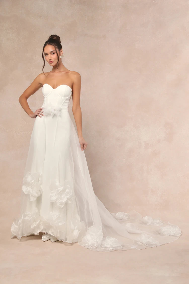 XAYWEAR Premium Romantic A-Line Bridal Dress with Floral Appliques - XAYWEAR