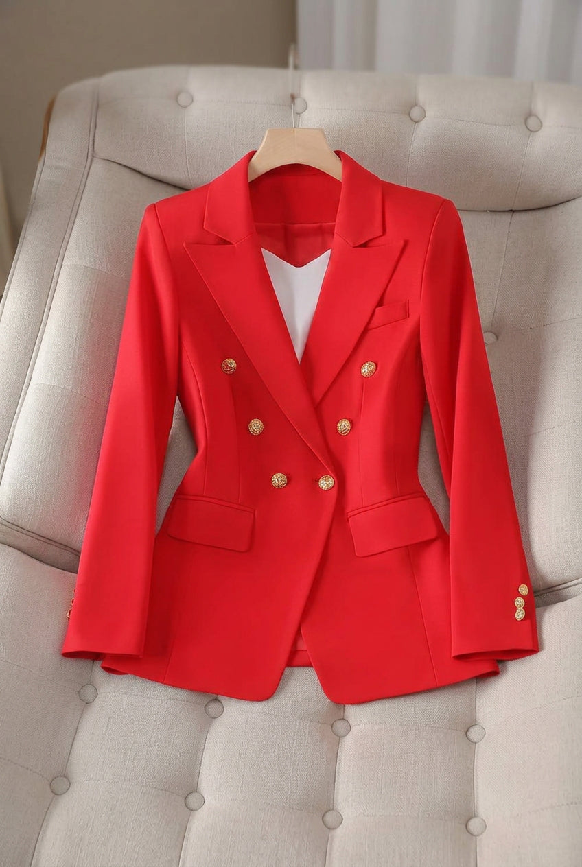 XAYWEAR Women's Double-Breasted Blazer with Gold Buttons