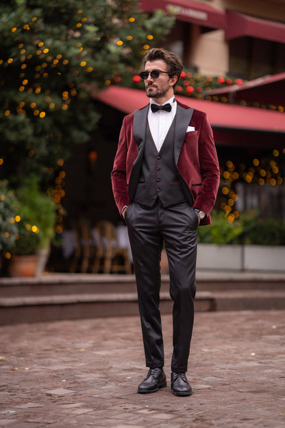 XAYWEAR Classic Men's Burgundy Velvet Blazer - XAYWEAR