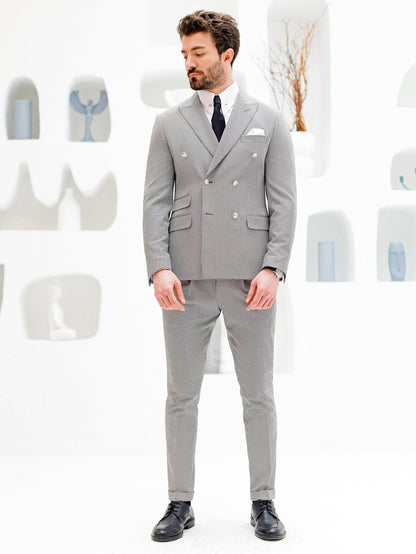 XAYWEAR Elite Slim-Fit Light Grey Double-Breasted Two-Piece Suit for Men - XAYWEAR