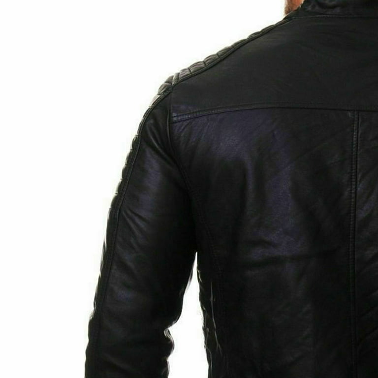 XAYWEAR Black Leather Biker Jacket for Men