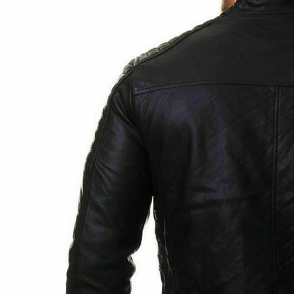 XAYWEAR Black Leather Biker Jacket for Men