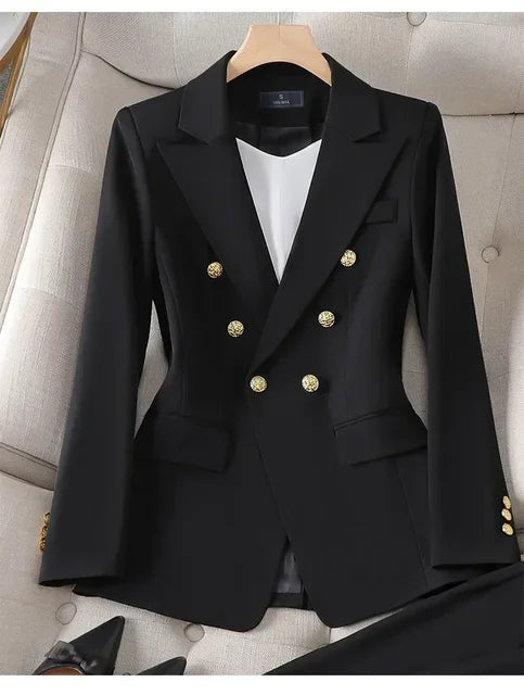 XAYWEAR Women's Double-Breasted Blazer with Gold Buttons