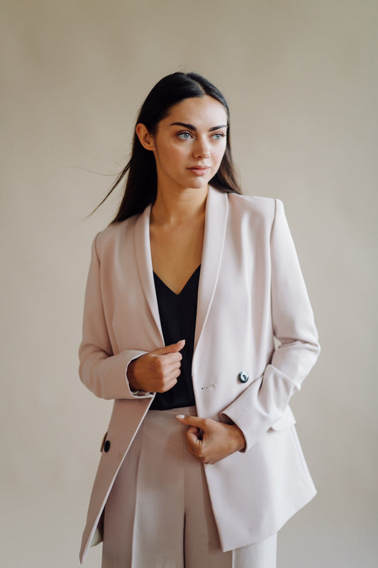 XAYWEAR™ Elegant Cream Double-Breasted Blazer for Women XR524 - (Limited Time Offer) - XAYWEAR