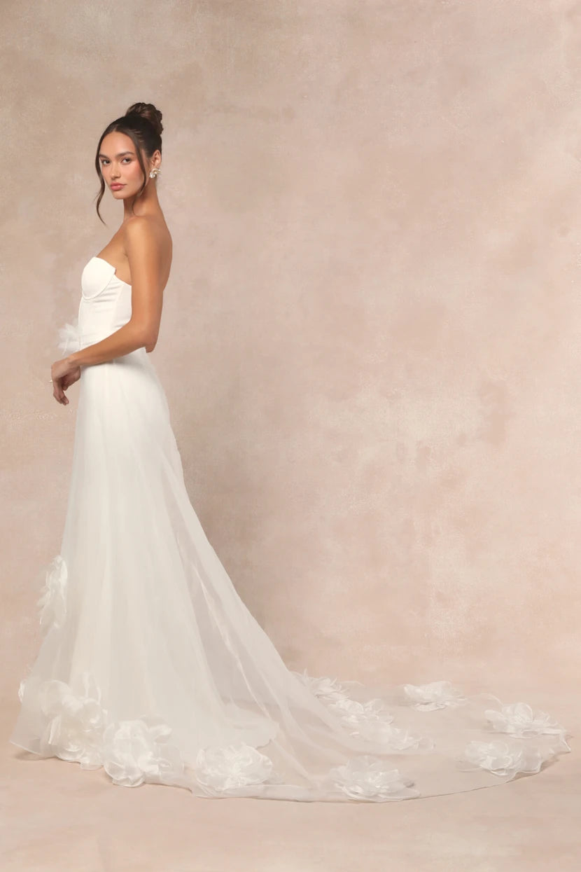 XAYWEAR Premium Romantic A-Line Bridal Dress with Floral Appliques - XAYWEAR