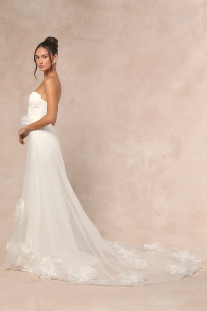 XAYWEAR Premium Romantic A-Line Bridal Dress with Floral Appliques - XAYWEAR