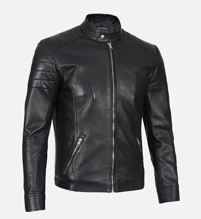 XAYWEAR slim fit leather jacket for men in black with stylish design and zipper closure