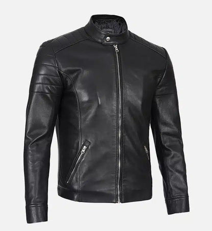 XAYWEAR slim fit leather jacket for men in black with stylish design and zipper closure