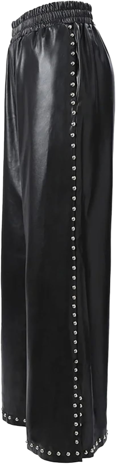 XAYWEAR black wide leg studded faux leather women leather pants with elastic waist for edgy style