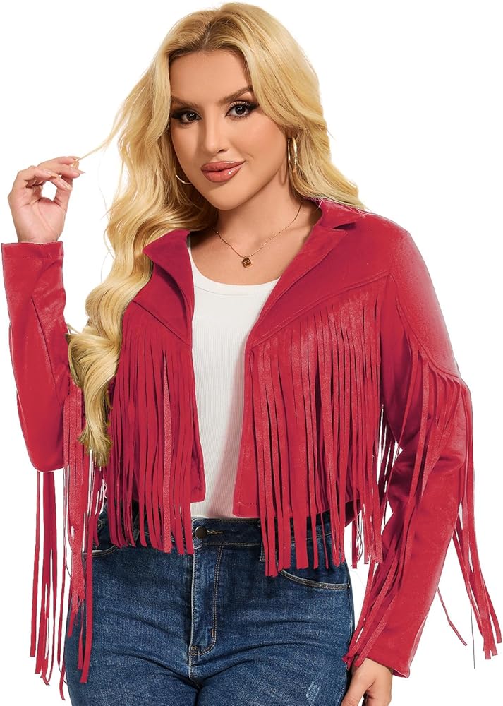 XAYWEAR stylish fringe jacket in red with long fringes for a trendy look