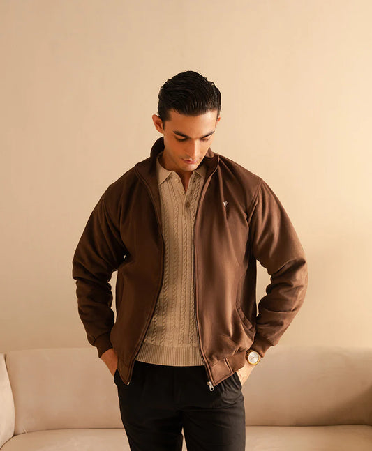 Brown XAYWEAR suede jacket for men with a zip front and casual fit for stylish layering