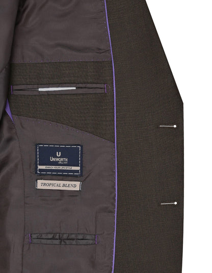 Interior view of XAYWEAR Suit for Men featuring tropical blend fabric and multiple pockets