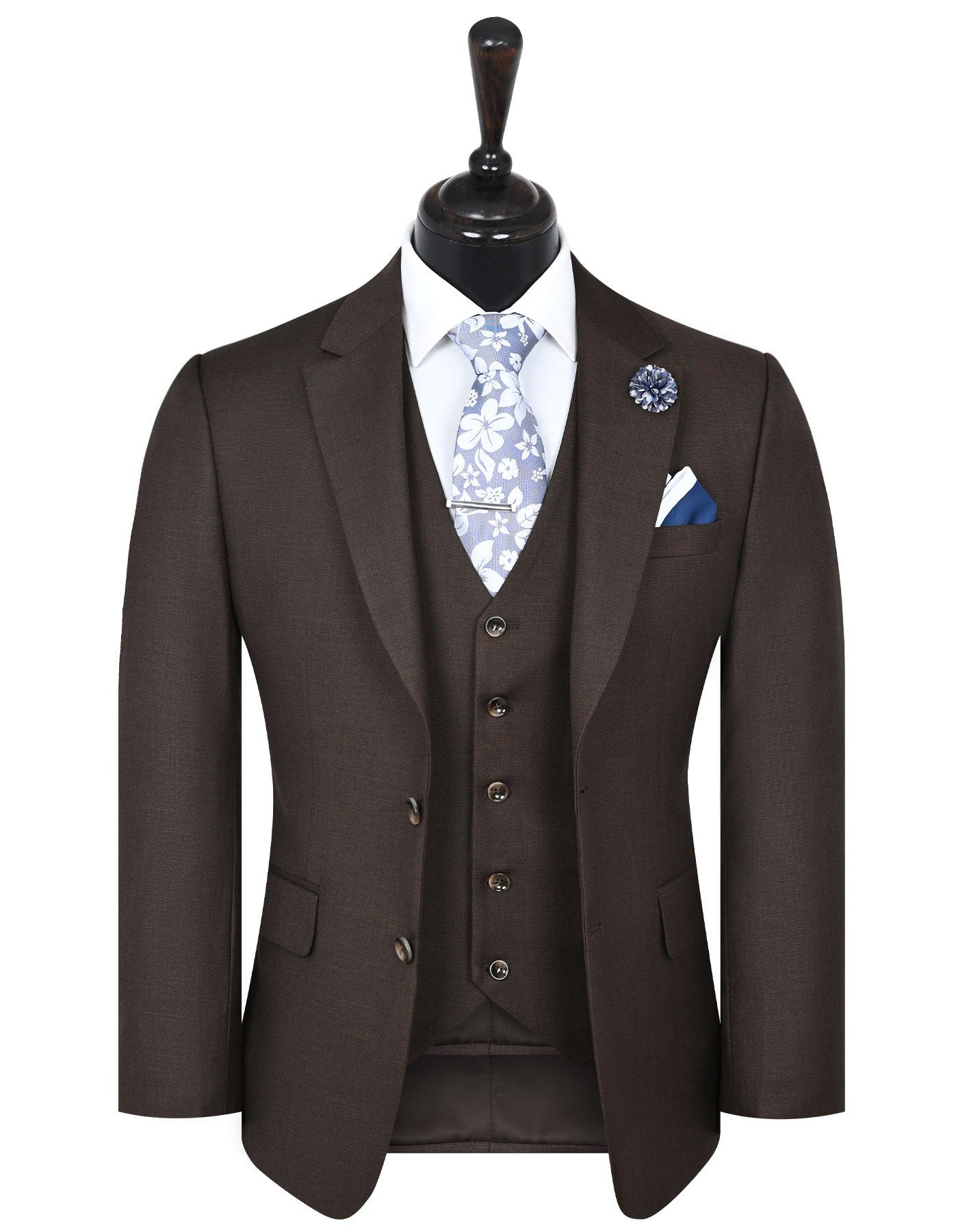 XAYWEAR Brown Suit for Men with Floral Tie and Pocket Square for Formal Events
