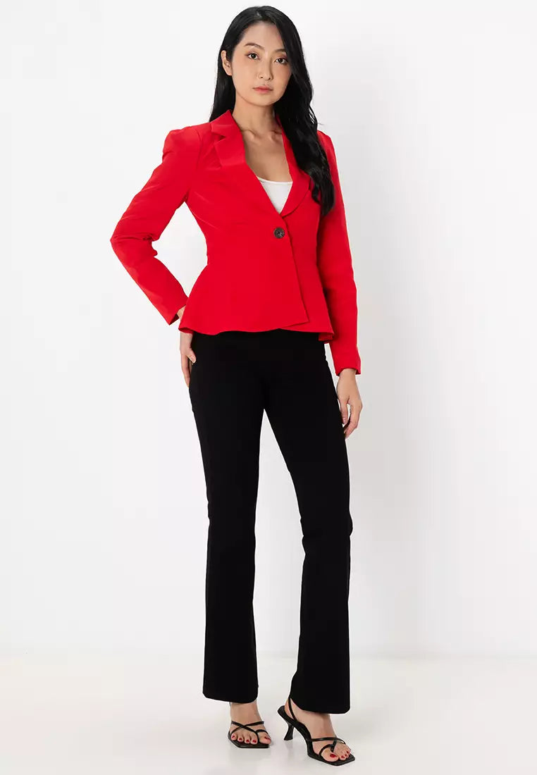 XAYWEAR tailored office blazer in red, featuring a fitted design and single button closure