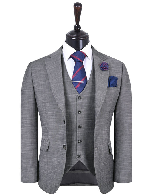 XAYWEAR Gray Three-Piece Suit for Men with Vest, Jacket, and Stylish Accessories