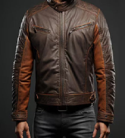 XAYWEAR two-tone leather jacket for men with stylish quilted design and durable materials