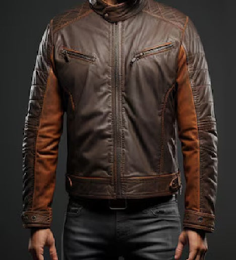 XAYWEAR two-tone leather jacket for men with stylish quilted design and durable materials