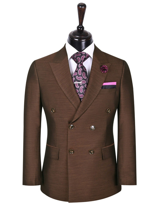 XAYWEAR men's chocolate suit in double-breasted style with stylish details and elegant tie