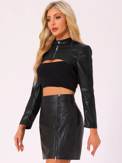 XAYWEAR Cutout Front Leather Jacket for Women