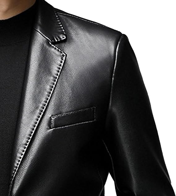 XAYWEAR black men leather jacket with smooth finish and tailored fit on the upper body