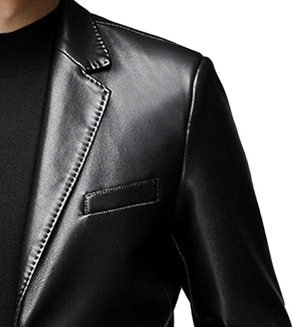 XAYWEAR black men leather jacket with smooth finish and tailored fit on the upper body