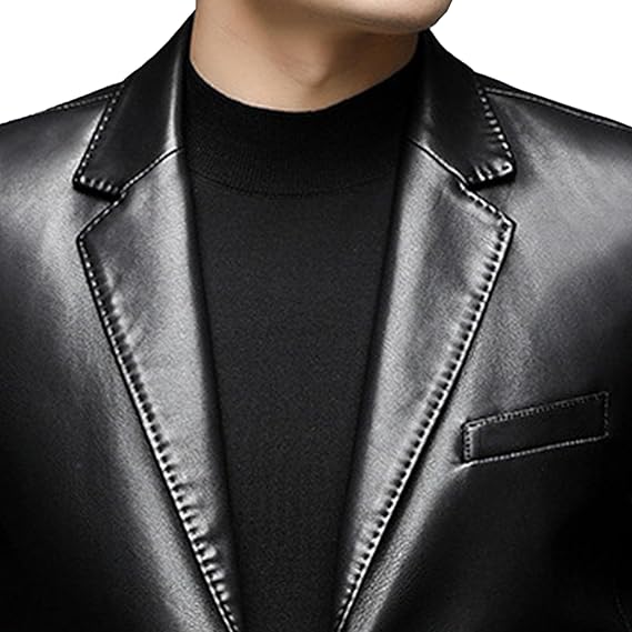 XAYWEAR men leather jacket in black with a sleek blazer-style collar and smooth finish