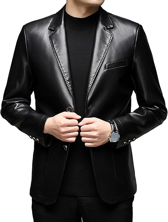 XAYWEAR men leather jacket in black with tailored fit and button details on cuffs