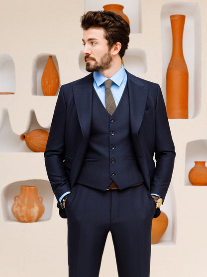 XAYWEAR navy blue suit set for men with vest and tie in a stylish modern fit