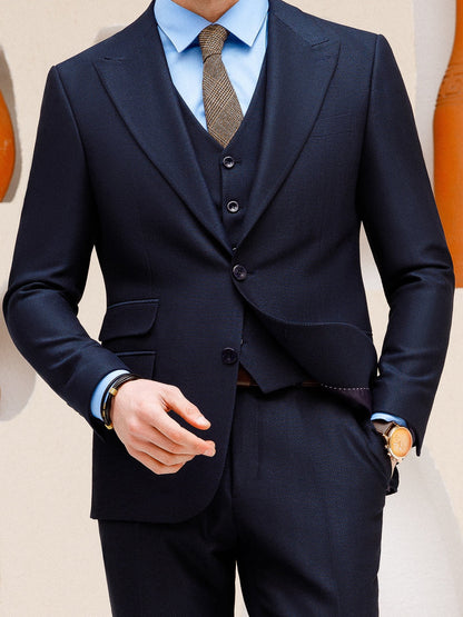 XAYWEAR navy blue suit set for men with three-piece design and brown tie