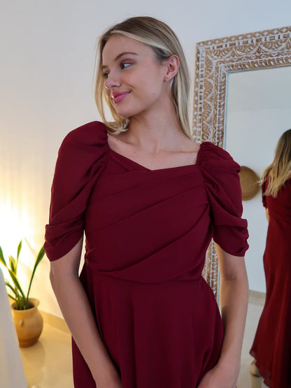 XAYWEAR Reese Pleated Maroon Long Dress