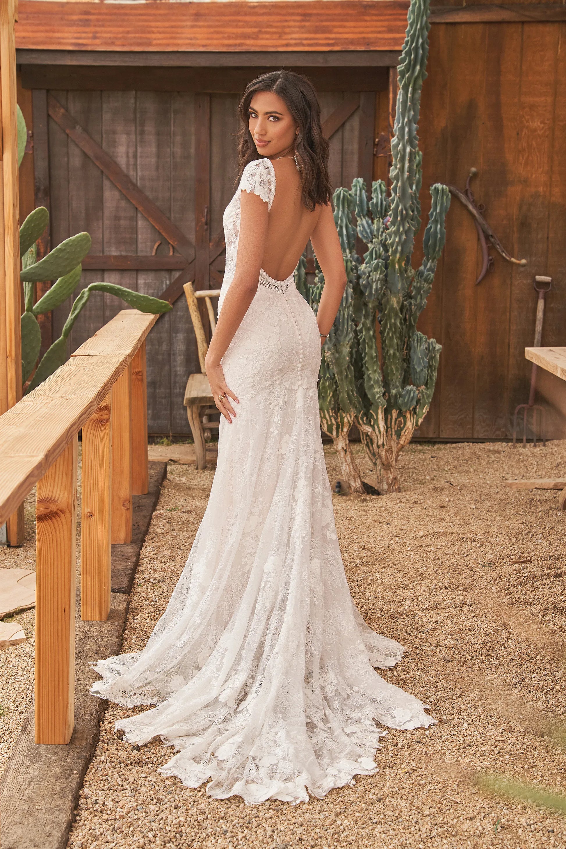 XAYWEAR elegant lace wedding dress gown with open back and cap sleeves for brides