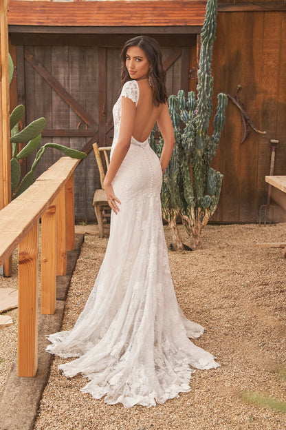 XAYWEAR elegant lace wedding dress gown with open back and cap sleeves for brides