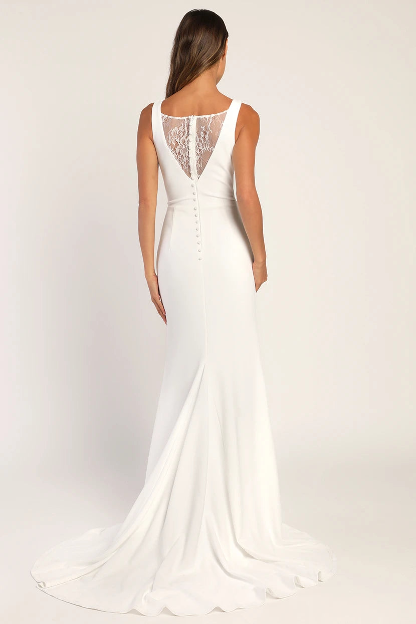 XAYWEAR elegant white bridal dress gown with lace back detail and button closure train