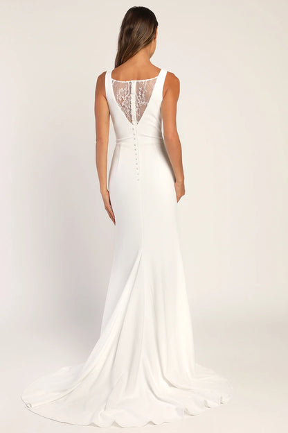 XAYWEAR elegant white bridal dress gown with lace back detail and button closure train