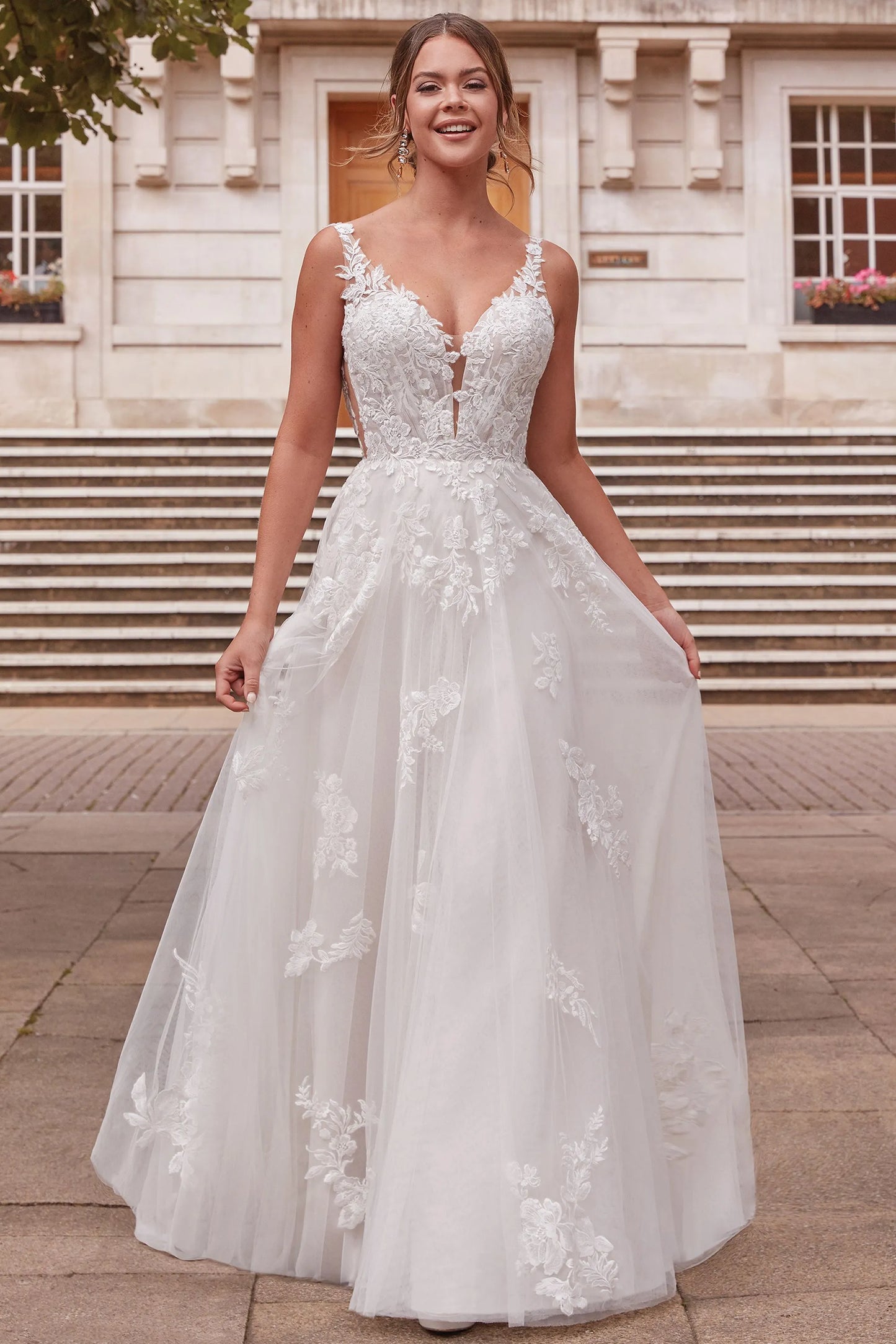 XAYWEAR wedding dress with lace bodice and floral appliques on tulle skirt