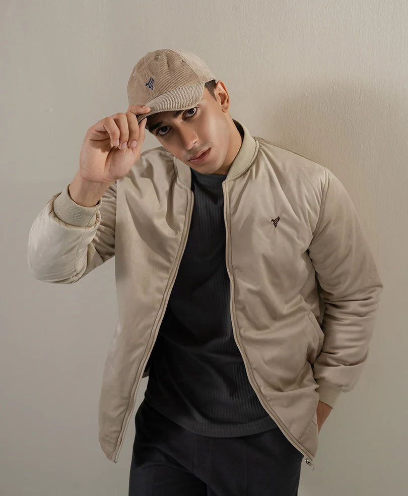 XAYWEAR beige winter jacket for men with a stylish design, perfect for cold weather wear.