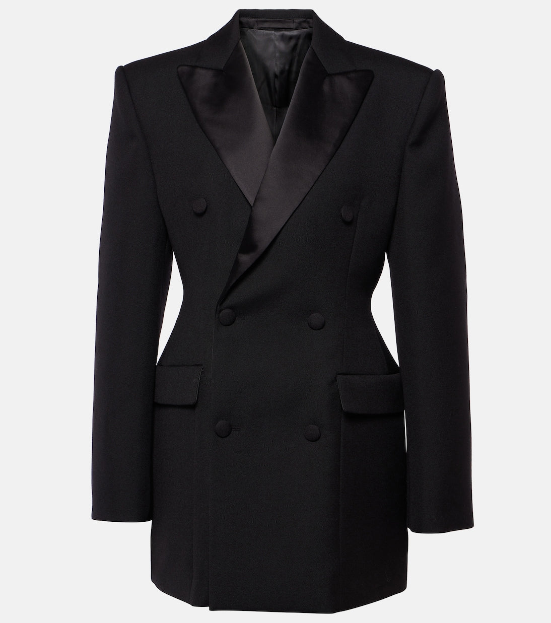 XAYWEAR women black tuxedo blazer with satin lapels and double-breasted button design