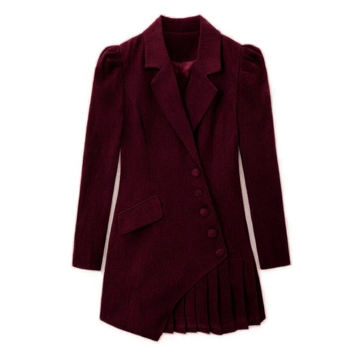 XAYWEAR burgundy tuxedo dress for women formal occasions with long sleeves and pleated hem