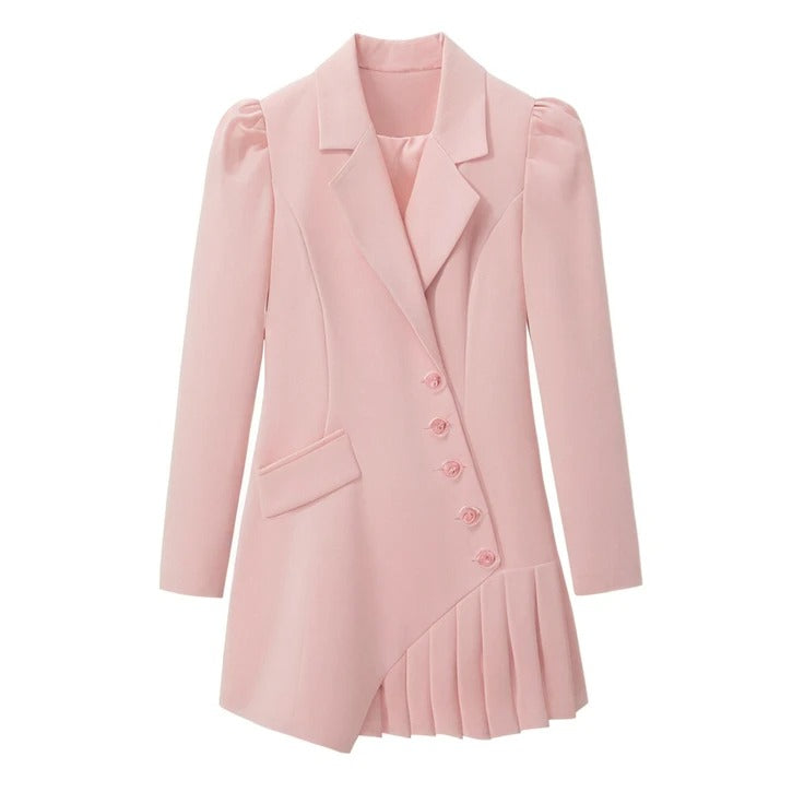 XAYWEAR pink tuxedo dress with pleated hem and long sleeves for women formal occasions
