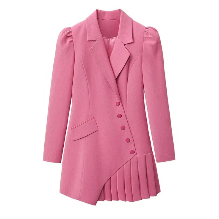XAYWEAR pink tuxedo dress with pleated skirt and buttons for women formal occasions