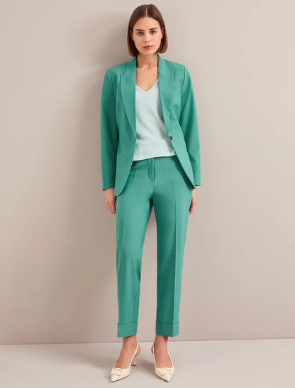 XAYWEAR green blazer and pants set for women formal wear styling with white heels and light blue top