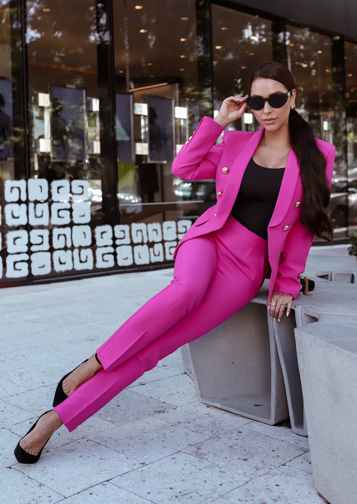 XAYWEAR bright pink suit for women formal wear with tailored pants and double-breasted blazer