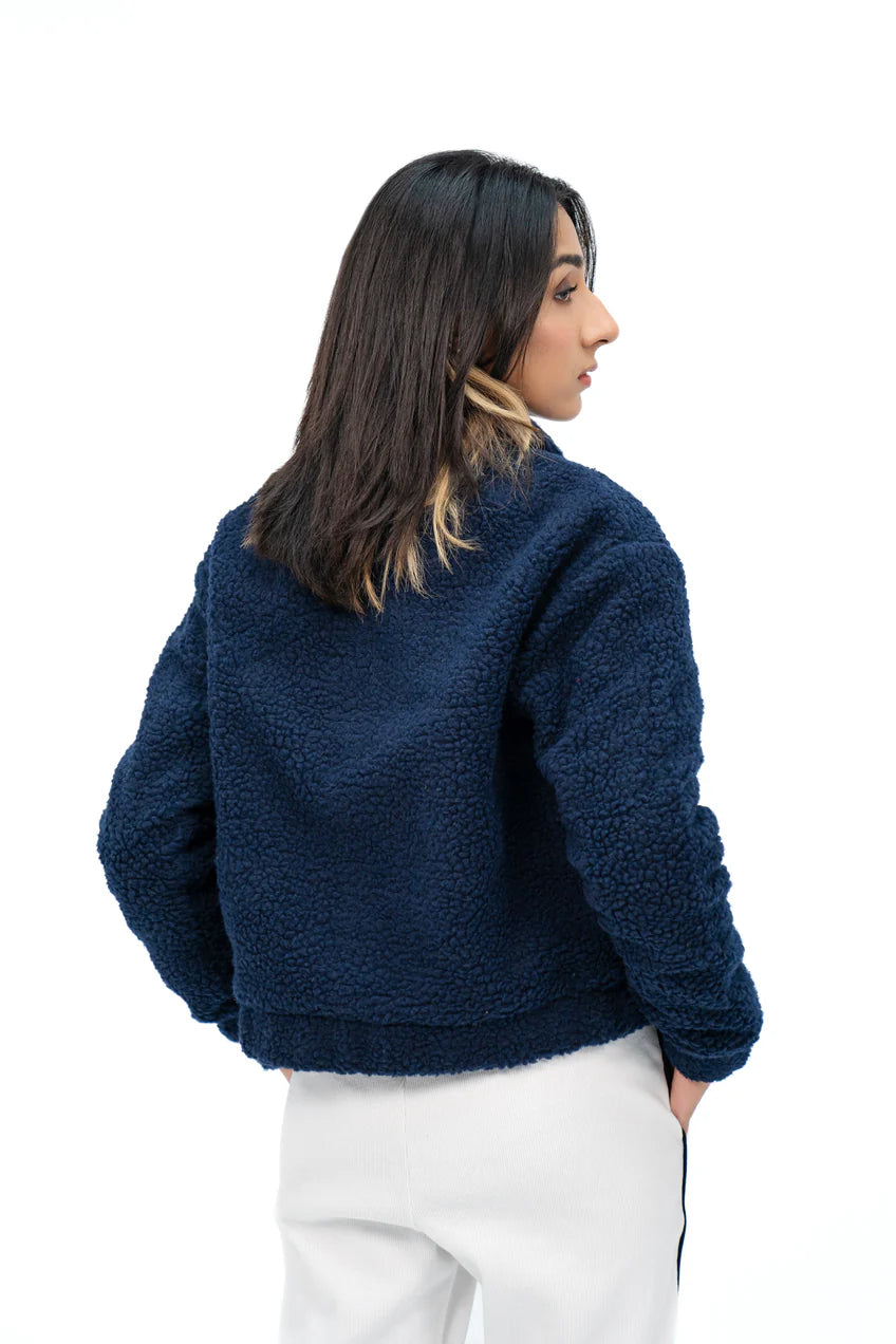 Navy Blue XAYWEAR Women Fur Jacket with a Cozy Design for Winter Comfort