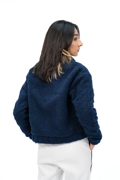 Navy Blue XAYWEAR Women Fur Jacket with a Cozy Design for Winter Comfort