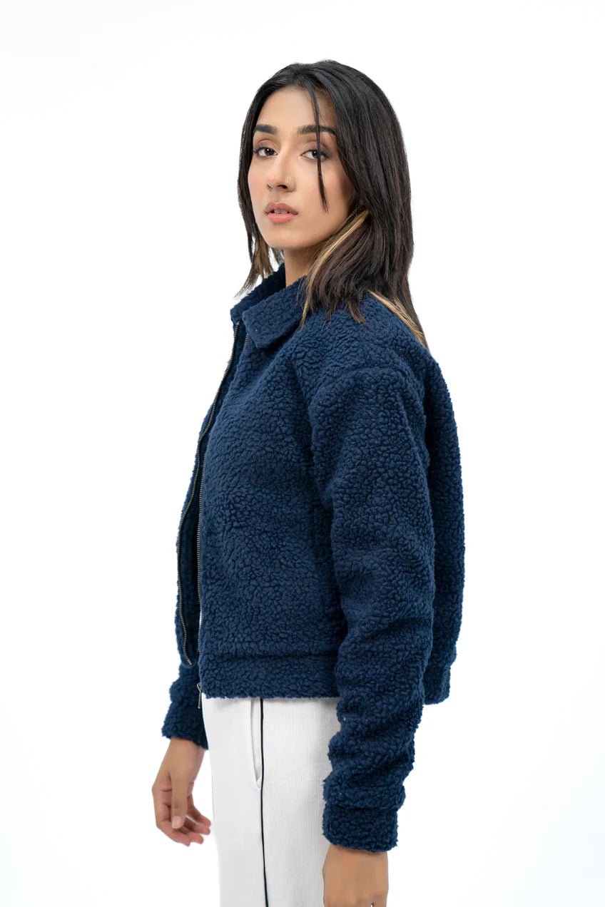 XAYWEAR Women's Fur Jacket in Navy Color with Soft and Cozy Texture for Stylish Warmth