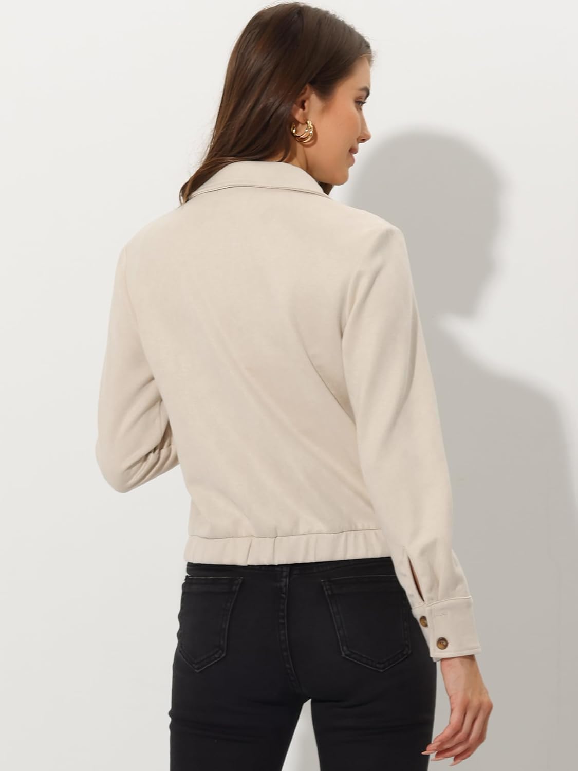 XAYWEAR beige women jacket with long sleeves and buttoned cuffs shown from the back